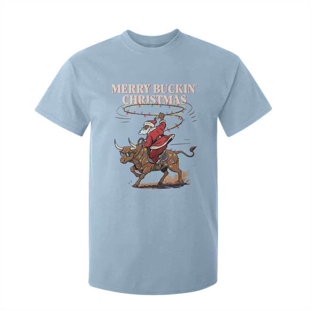 Merry Buckin Christmas T Shirt For Kid Black Santa Western Rodeo Gift TS12 Light Blue Print Your Wear