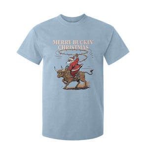 Merry Buckin Christmas T Shirt For Kid Black Santa Western Rodeo Gift TS12 Light Blue Print Your Wear