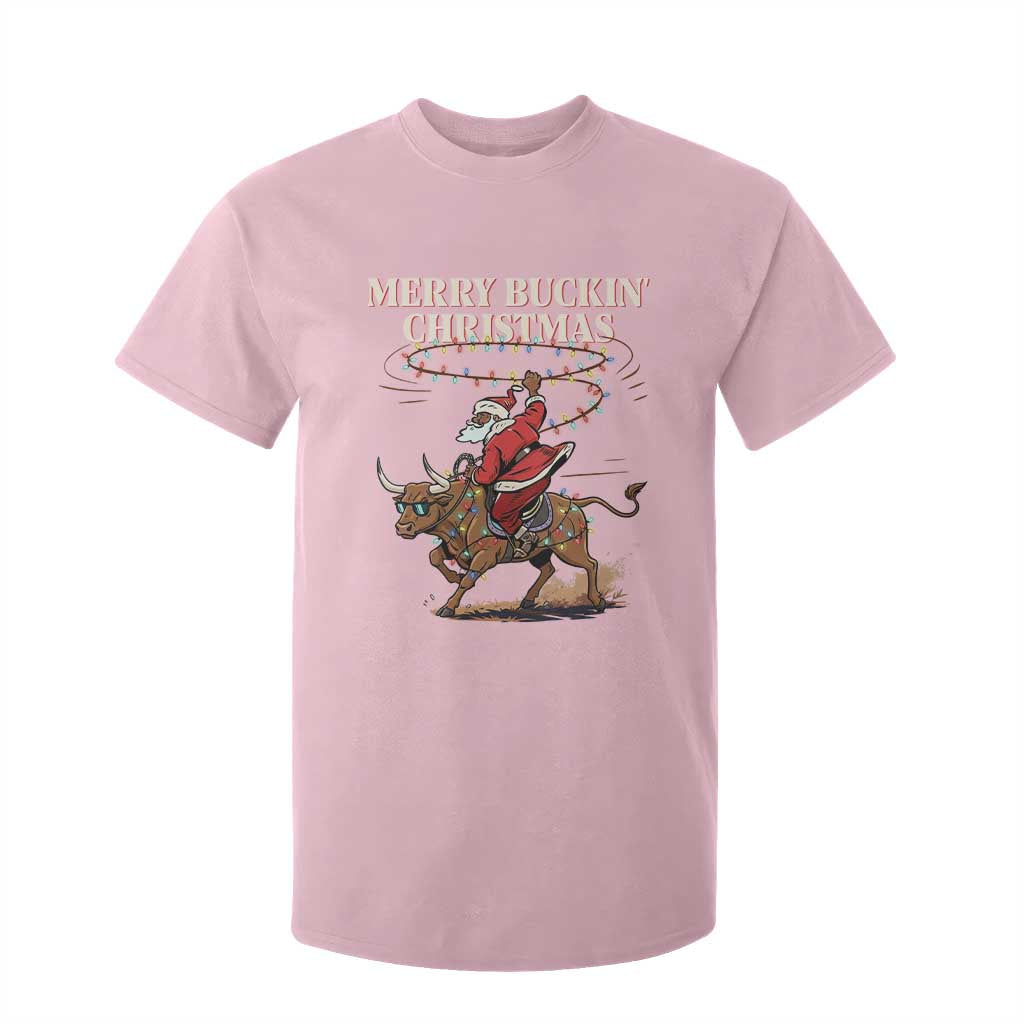 Merry Buckin Christmas T Shirt For Kid Black Santa Western Rodeo Gift TS12 Light Pink Print Your Wear