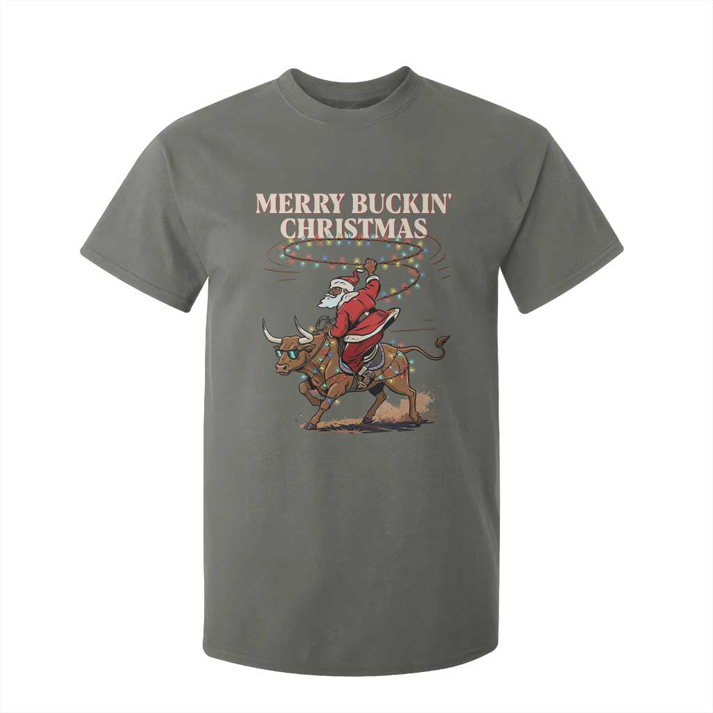 Merry Buckin Christmas T Shirt For Kid Black Santa Western Rodeo Gift TS12 Military Green Print Your Wear