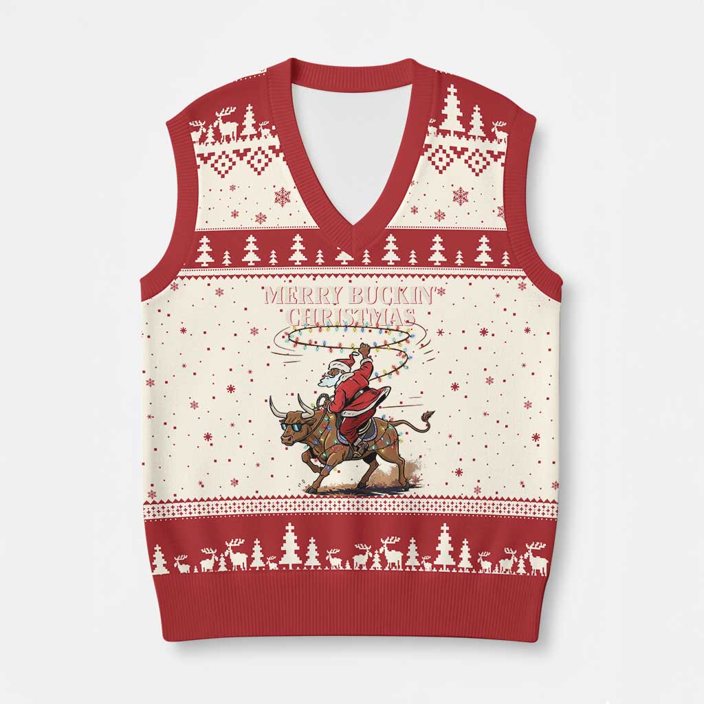 Merry Buckin Xmas V-Neck Knit Sweater Vest Black Santa Western Rodeo Gift TS12 Beige Red Print Your Wear