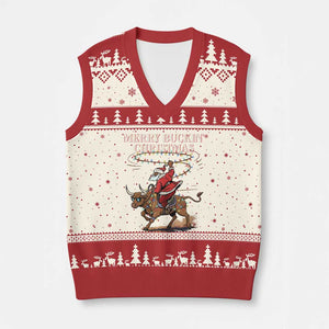 Merry Buckin Xmas V-Neck Knit Sweater Vest Black Santa Western Rodeo Gift TS12 Beige Red Print Your Wear