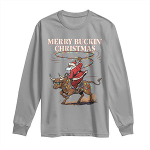 Merry Buckin Christmas Long Sleeve Shirt Black Santa Western Rodeo Gift TS12 Sport Gray Print Your Wear