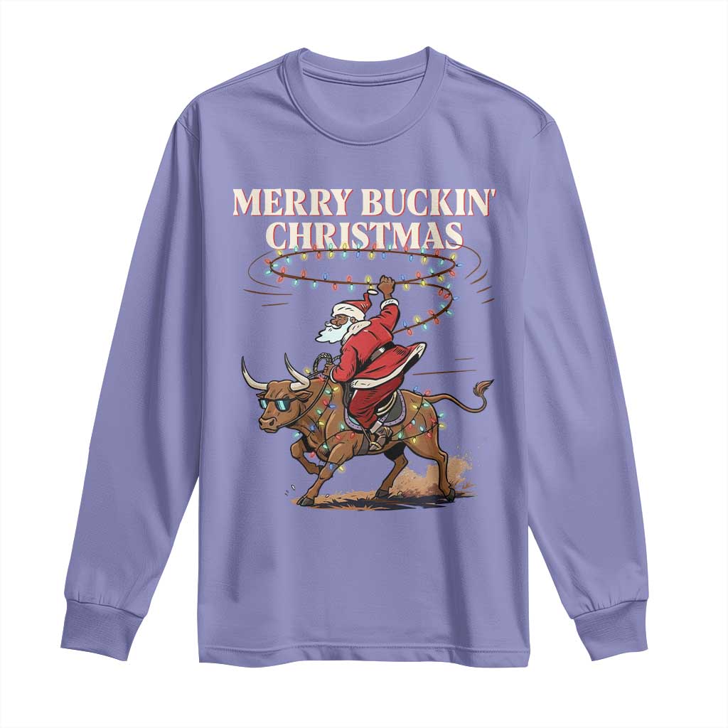 Merry Buckin Christmas Long Sleeve Shirt Black Santa Western Rodeo Gift TS12 Violet Print Your Wear