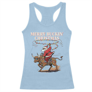 Merry Buckin Christmas Racerback Tank Top Black Santa Western Rodeo Gift TS12 Light Blue Print Your Wear