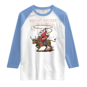 Merry Buckin Christmas Raglan Shirt Black Santa Western Rodeo Gift TS12 White Carolina Blue Print Your Wear