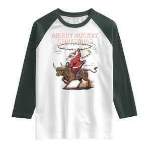 Merry Buckin Christmas Raglan Shirt Black Santa Western Rodeo Gift TS12 White Dark Forest Green Print Your Wear