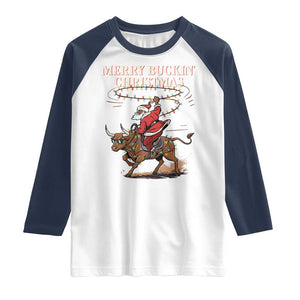 Merry Buckin Christmas Raglan Shirt Black Santa Western Rodeo Gift TS12 White Navy Print Your Wear
