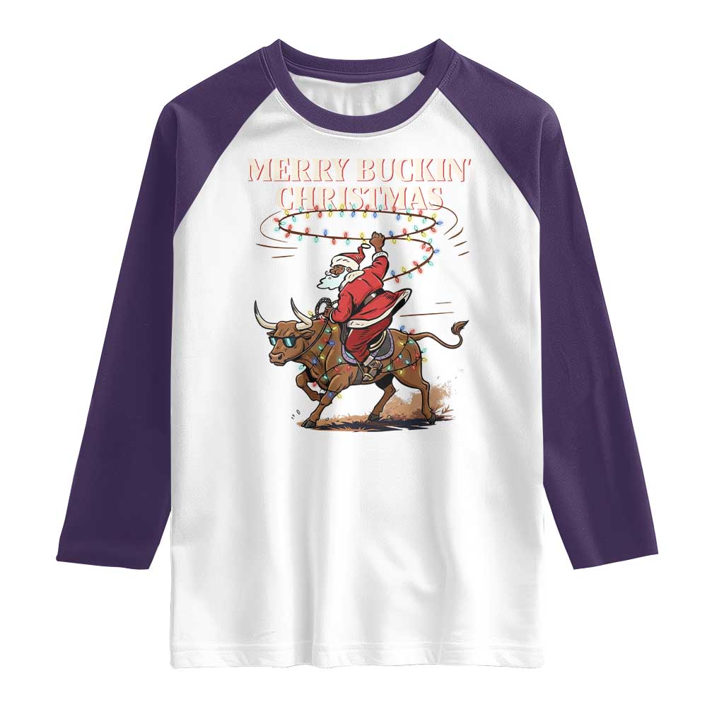 Merry Buckin Christmas Raglan Shirt Black Santa Western Rodeo Gift TS12 White Purple Print Your Wear