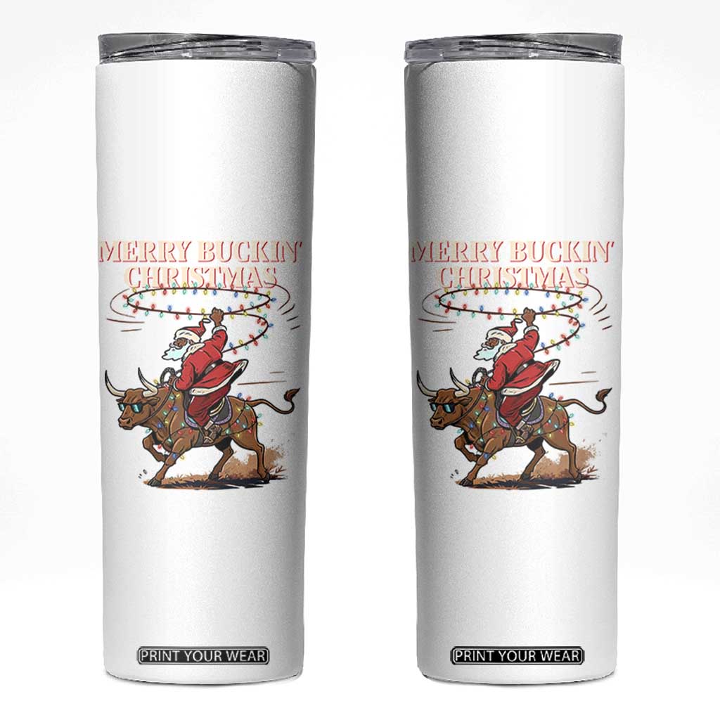 Merry Buckin Christmas Skinny Tumbler Black Santa Western Rodeo Gift TS12 White Print Your Wear