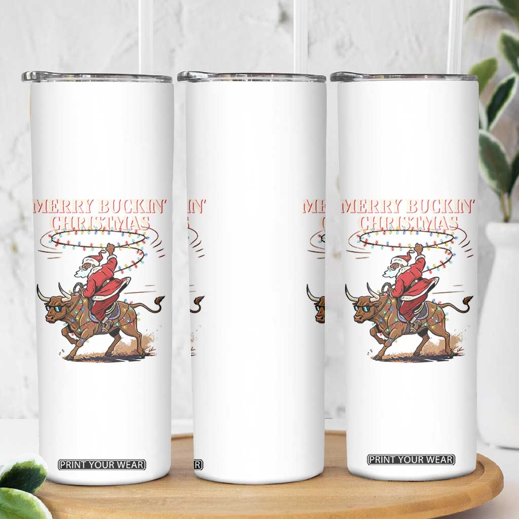 Merry Buckin Christmas Skinny Tumbler Black Santa Western Rodeo Gift TS12 Print Your Wear