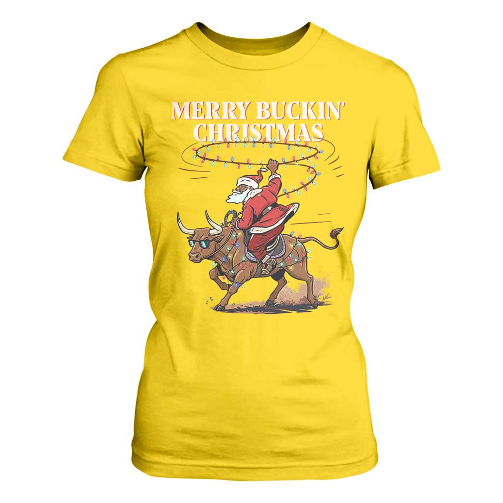 Merry Buckin Christmas T Shirt For Women Black Santa Western Rodeo Gift TS12 Daisy Print Your Wear