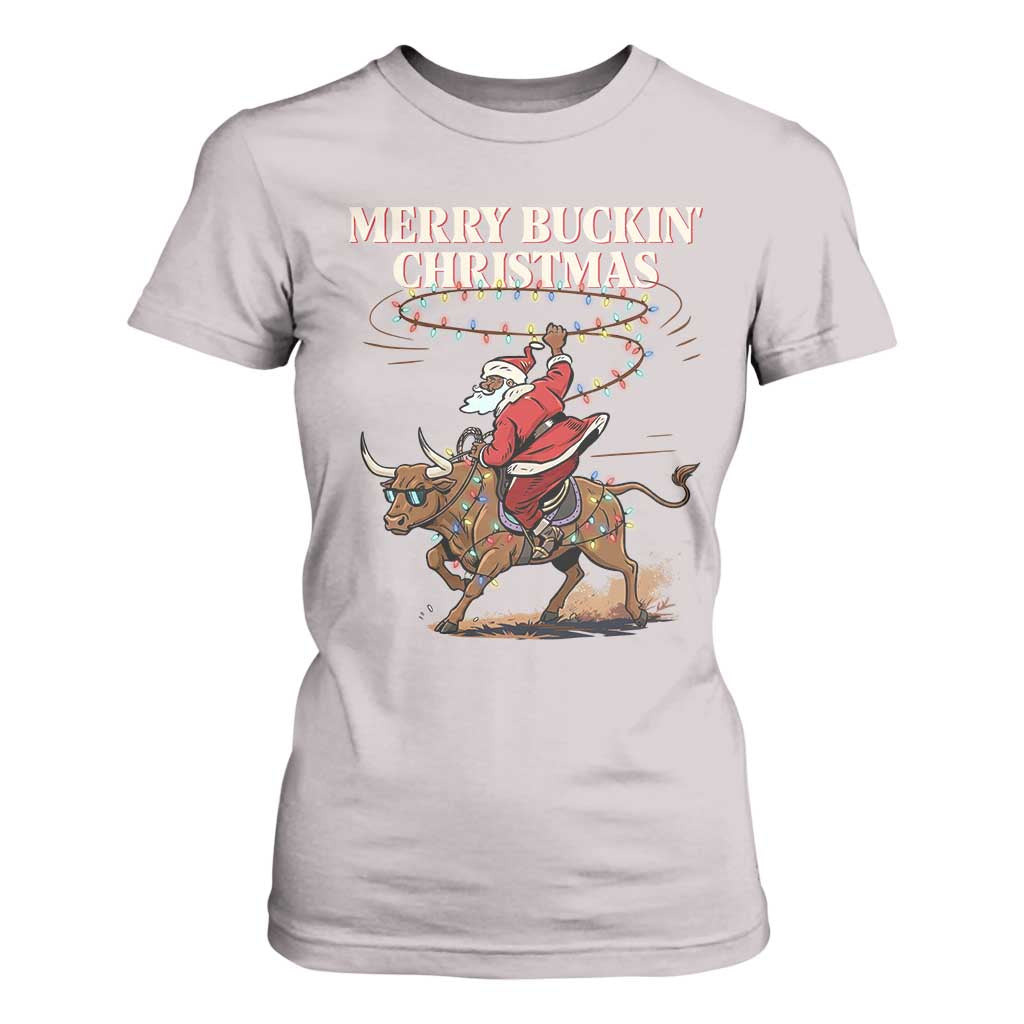 Merry Buckin Christmas T Shirt For Women Black Santa Western Rodeo Gift TS12 Ice Gray Print Your Wear
