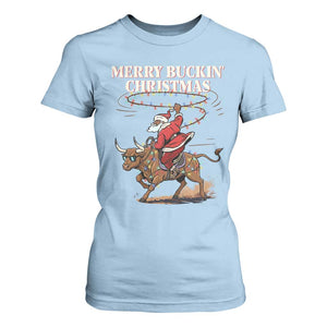 Merry Buckin Christmas T Shirt For Women Black Santa Western Rodeo Gift TS12 Light Blue Print Your Wear