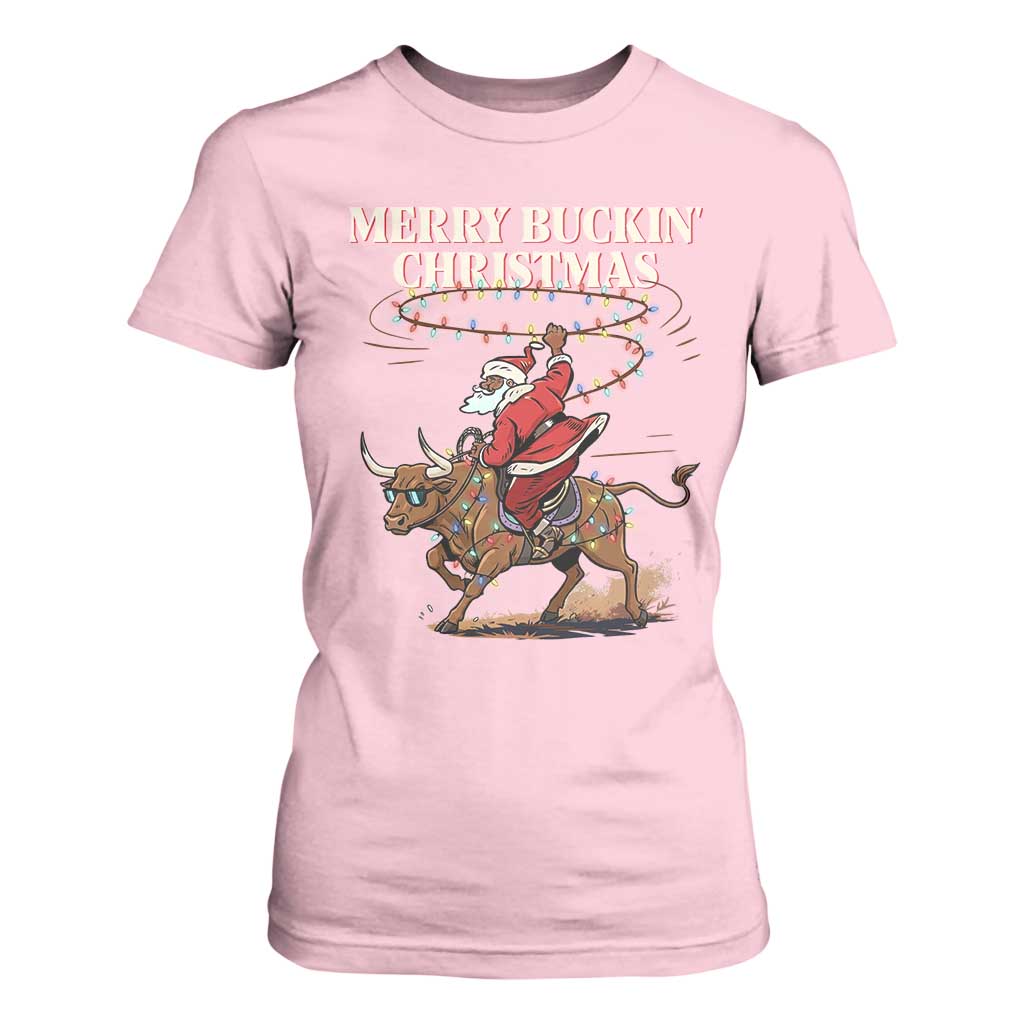 Merry Buckin Christmas T Shirt For Women Black Santa Western Rodeo Gift TS12 Light Pink Print Your Wear