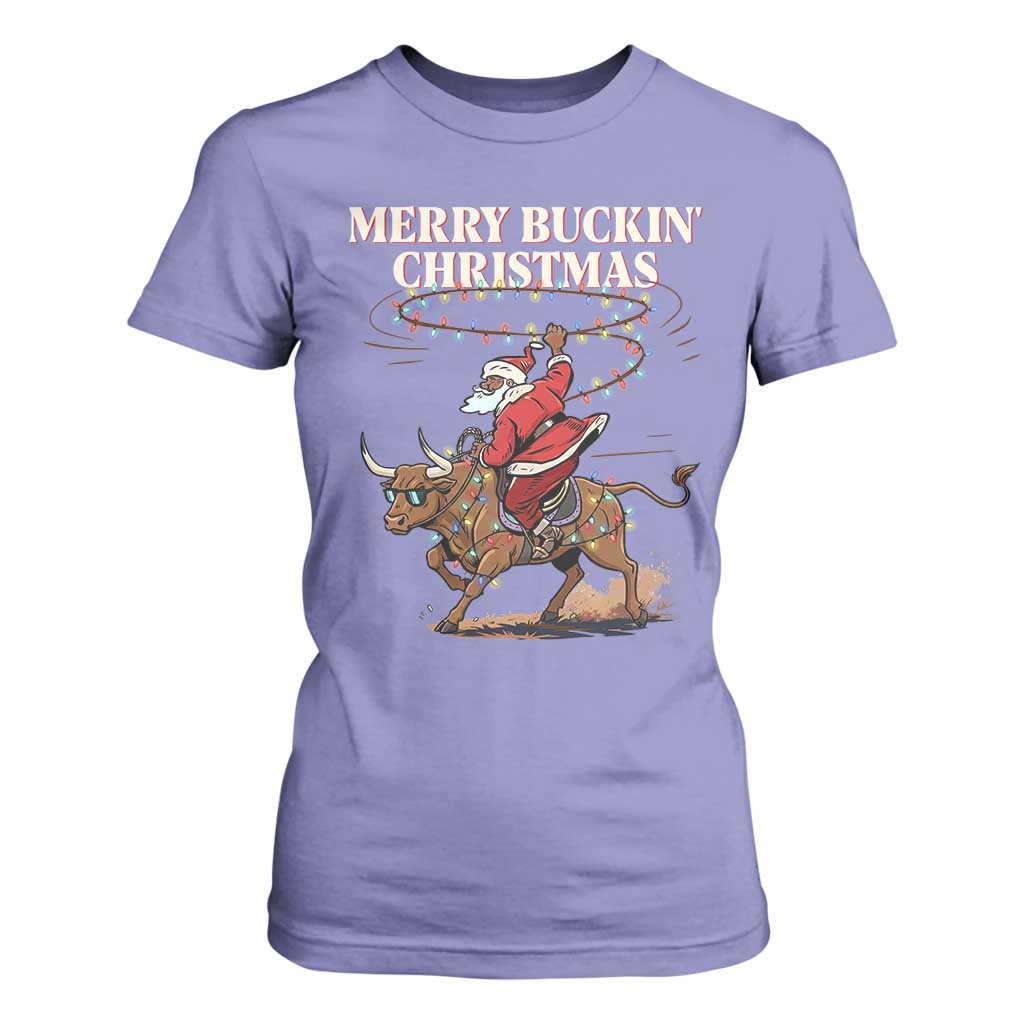 Merry Buckin Christmas T Shirt For Women Black Santa Western Rodeo Gift TS12 Violet Print Your Wear