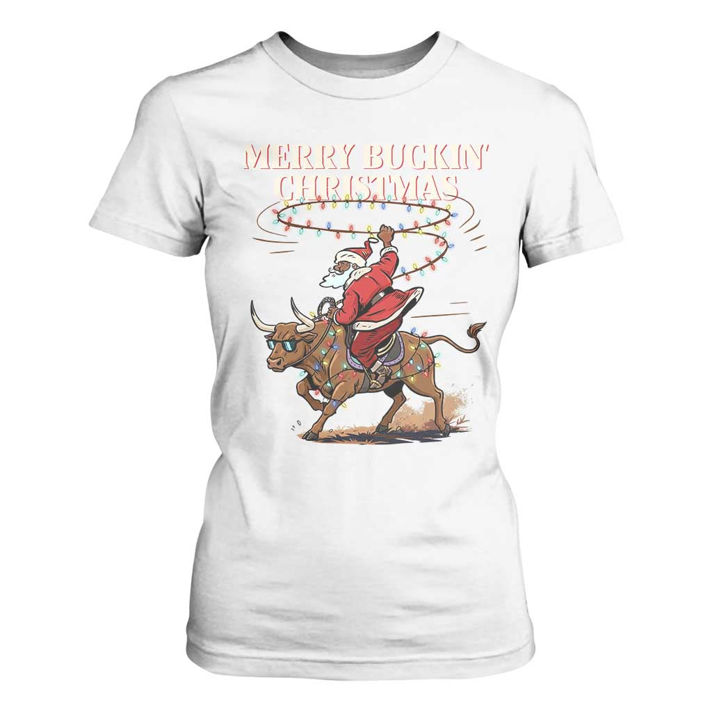 Merry Buckin Christmas T Shirt For Women Black Santa Western Rodeo Gift TS12 White Print Your Wear