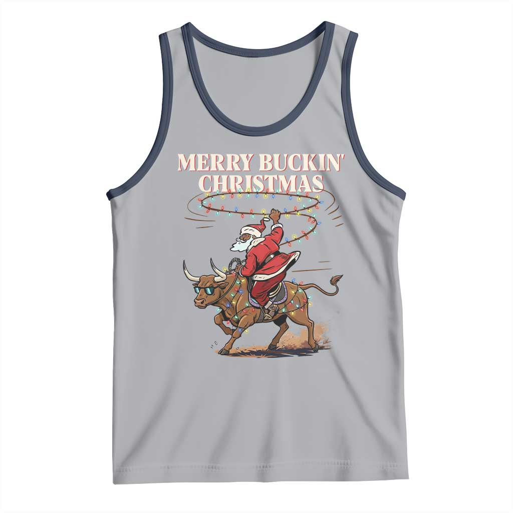 Merry Buckin Christmas Tank Top Black Santa Western Rodeo Gift TS12 Athletic Heather Navy Print Your Wear
