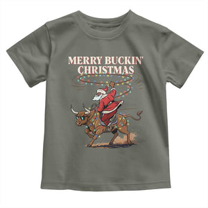 Merry Buckin Christmas Toddler T Shirt Black Santa Western Rodeo Gift TS12 Military Green Print Your Wear