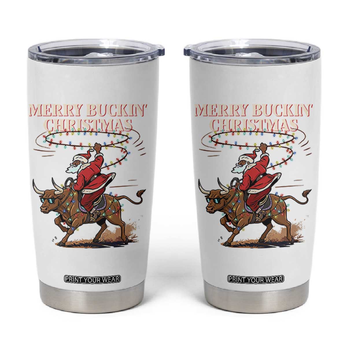 Merry Buckin Christmas Tumbler Cup Black Santa Western Rodeo Gift TS12 White Print Your Wear