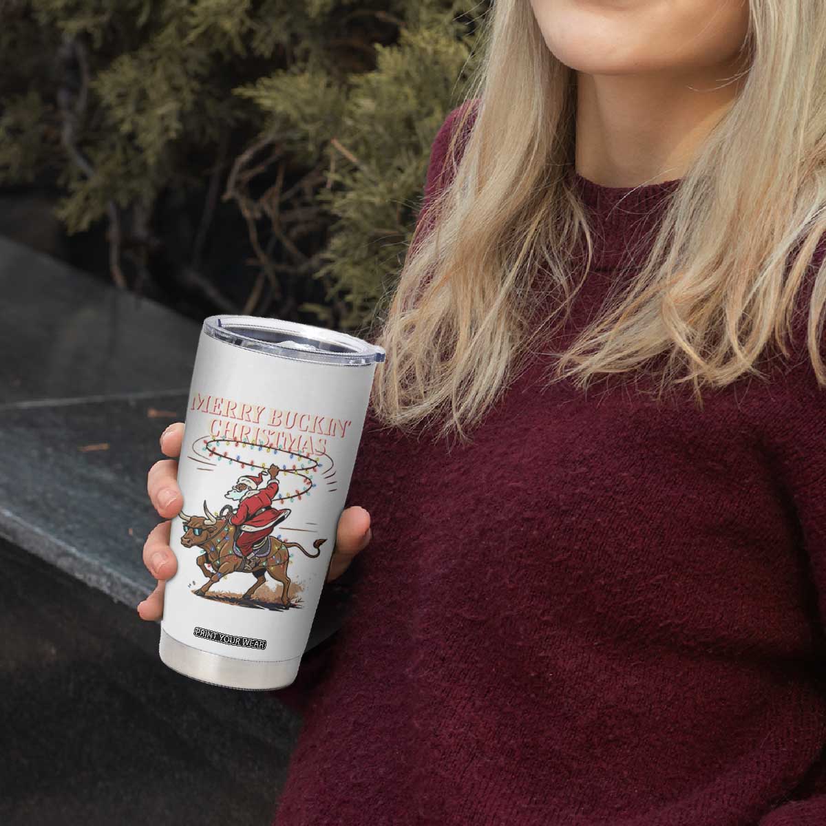 Merry Buckin Christmas Tumbler Cup Black Santa Western Rodeo Gift TS12 Print Your Wear