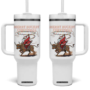 Merry Buckin Christmas Tumbler With Handle Black Santa Western Rodeo Gift TS12 One Size: 40 oz White Print Your Wear