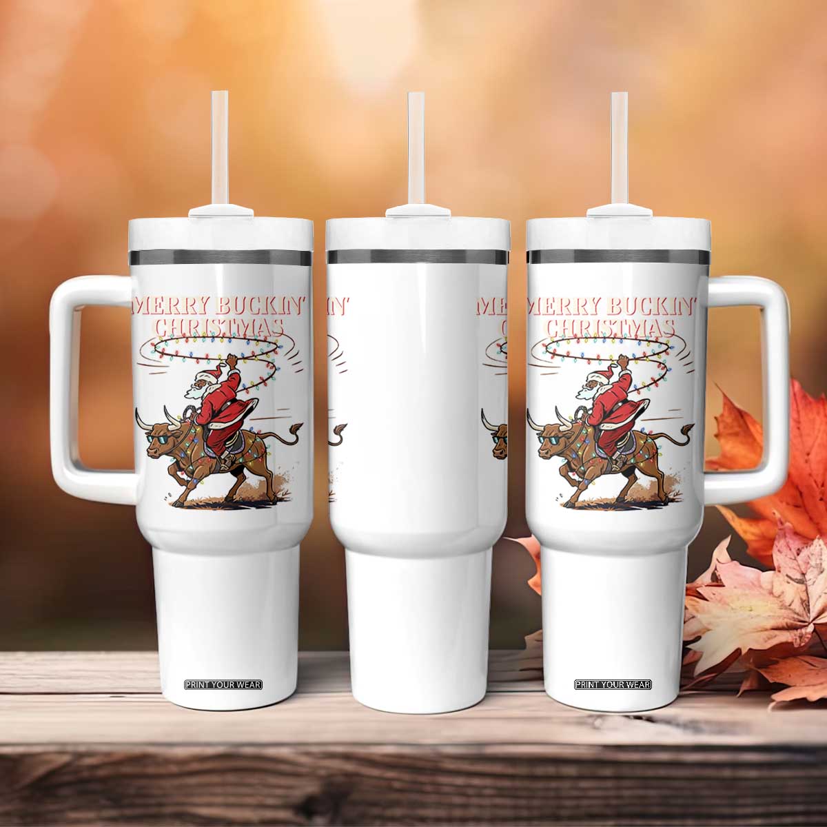 Merry Buckin Christmas Tumbler With Handle Black Santa Western Rodeo Gift TS12 Print Your Wear