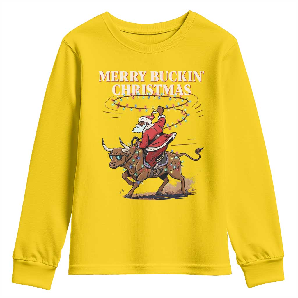 Merry Buckin Christmas Youth Sweatshirt Black Santa Western Rodeo Gift TS12 Daisy Print Your Wear