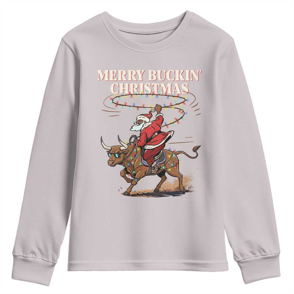 Merry Buckin Christmas Youth Sweatshirt Black Santa Western Rodeo Gift TS12 Ice Gray Print Your Wear