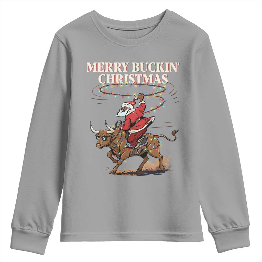 Merry Buckin Christmas Youth Sweatshirt Black Santa Western Rodeo Gift TS12 Sport Gray Print Your Wear