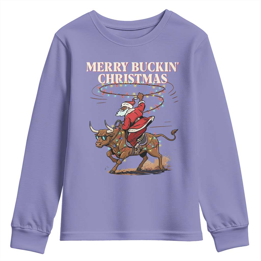 Merry Buckin Christmas Youth Sweatshirt Black Santa Western Rodeo Gift TS12 Violet Print Your Wear