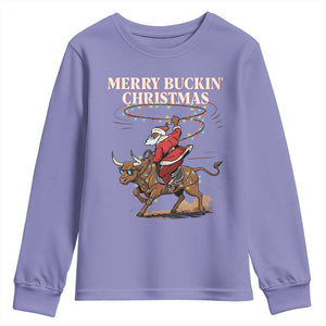 Merry Buckin Christmas Youth Sweatshirt Black Santa Western Rodeo Gift TS12 Violet Print Your Wear