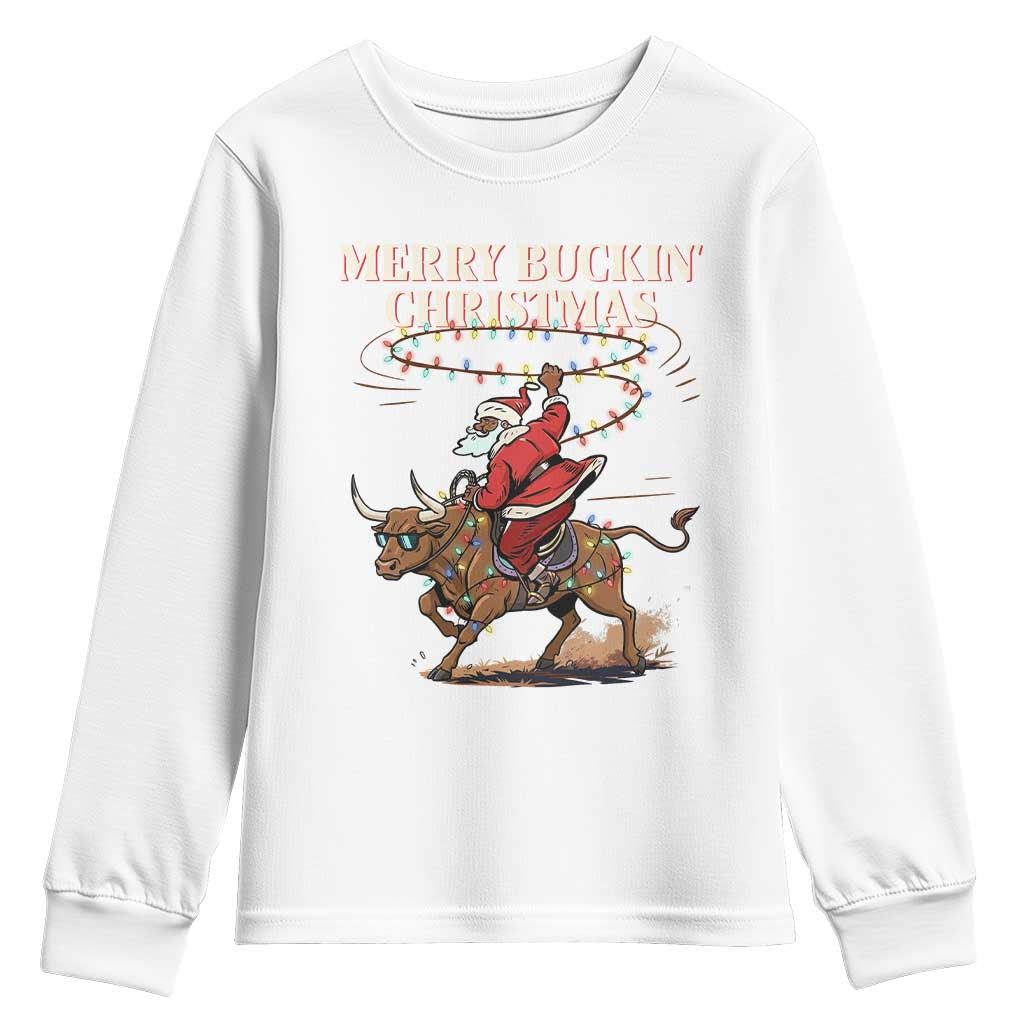 Merry Buckin Christmas Youth Sweatshirt Black Santa Western Rodeo Gift TS12 White Print Your Wear