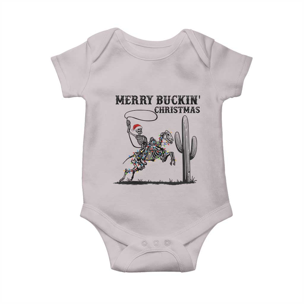 Merry Buckin Christmas Baby Onesie Funny Skeleton Santa Horse Rider TS12 Ice Gray Print Your Wear