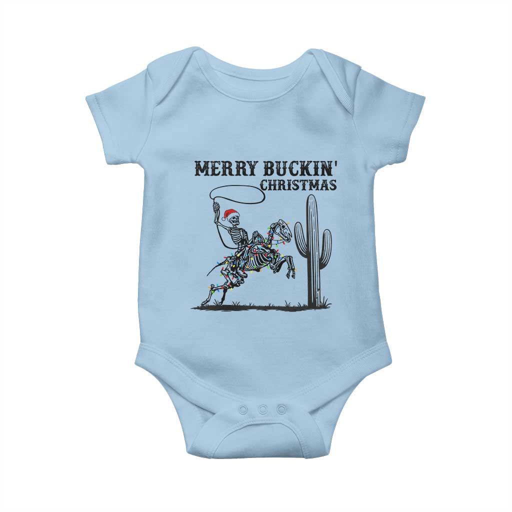 Merry Buckin Christmas Baby Onesie Funny Skeleton Santa Horse Rider TS12 Light Blue Print Your Wear