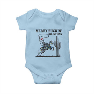 Merry Buckin Christmas Baby Onesie Funny Skeleton Santa Horse Rider TS12 Light Blue Print Your Wear
