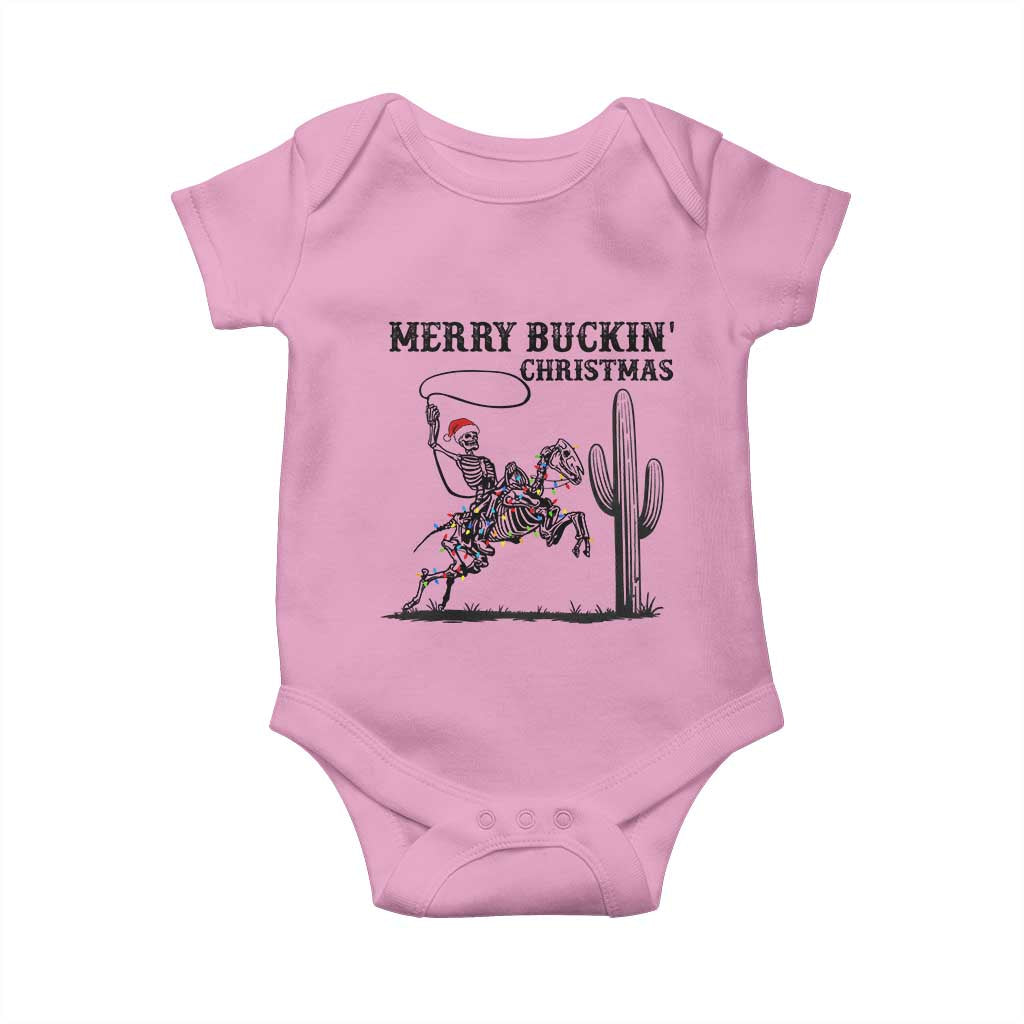 Merry Buckin Christmas Baby Onesie Funny Skeleton Santa Horse Rider TS12 Light Pink Print Your Wear