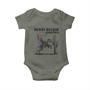 Merry Buckin Christmas Baby Onesie Funny Skeleton Santa Horse Rider TS12 Military Green Print Your Wear