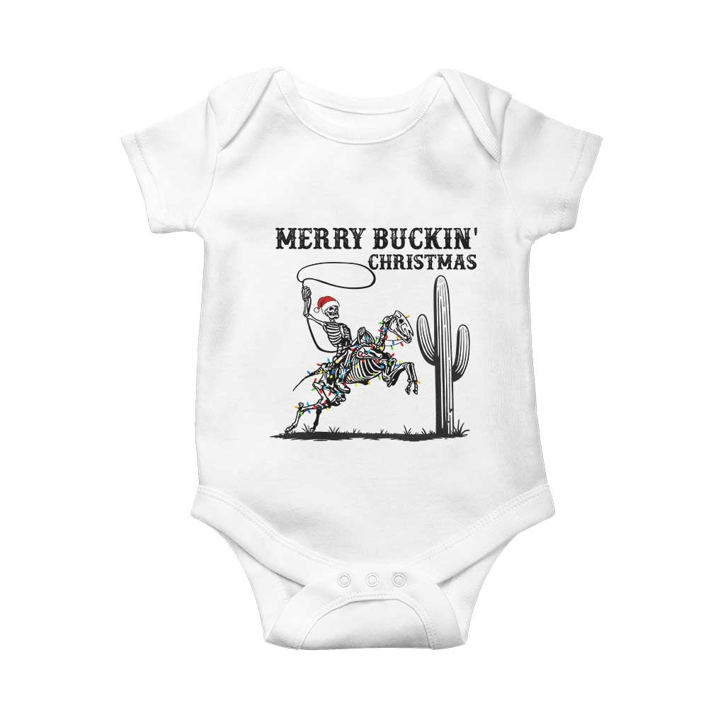 Merry Buckin Christmas Baby Onesie Funny Skeleton Santa Horse Rider TS12 White Print Your Wear
