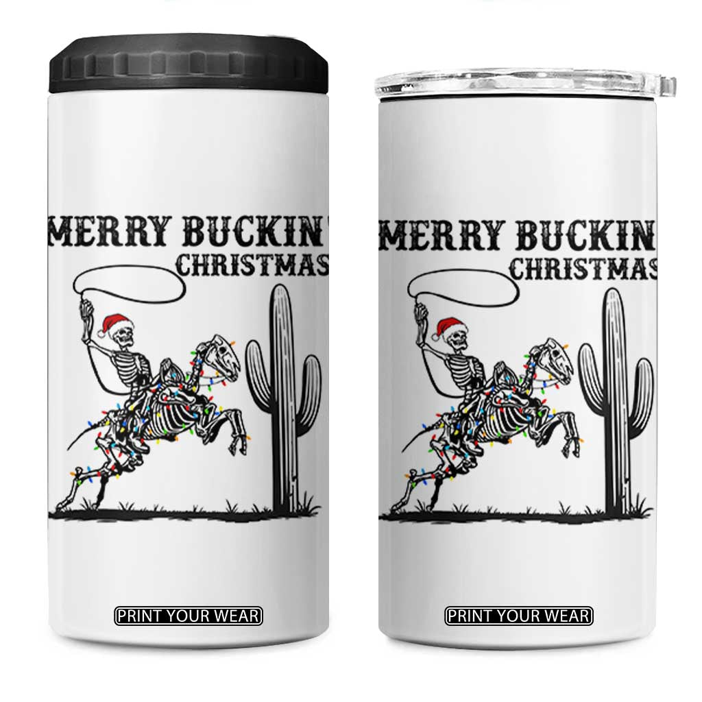 Merry Buckin Christmas 4 in 1 Can Cooler Tumbler Funny Skeleton Santa Horse Rider TS12 One Size: 16 oz White Print Your Wear