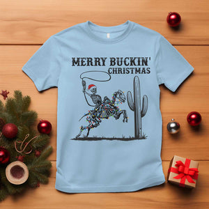 Merry Buckin Christmas T Shirt Funny Skeleton Santa Horse Rider TS12 Light Blue Print Your Wear