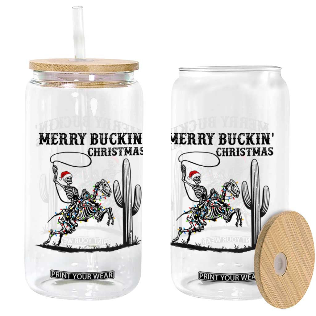 Merry Buckin Christmas Glass Can Funny Skeleton Santa Horse Rider TS12 Print Your Wear