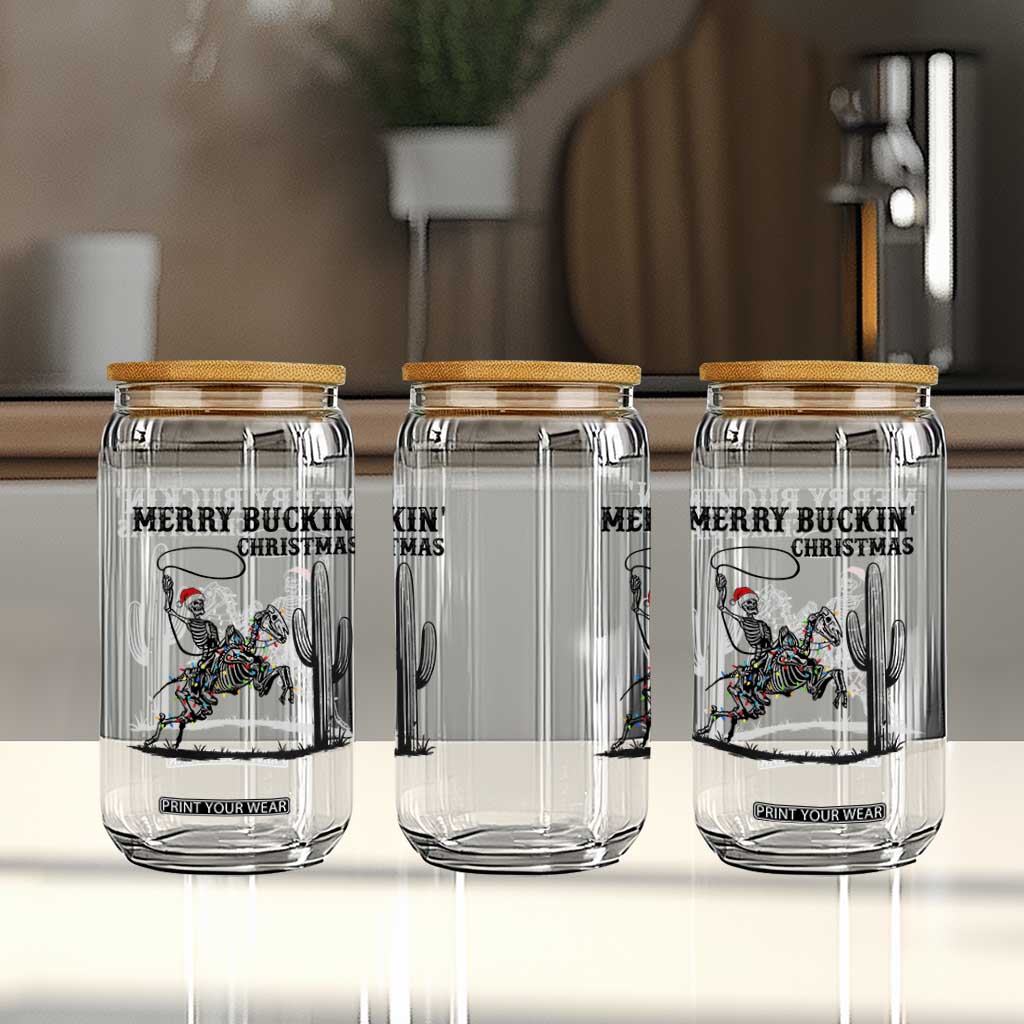 Merry Buckin Christmas Glass Can Funny Skeleton Santa Horse Rider TS12 Print Your Wear