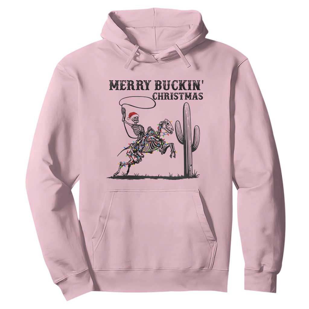 Merry Buckin Christmas Hoodie Funny Skeleton Santa Horse Rider TS12 Light Pink Print Your Wear