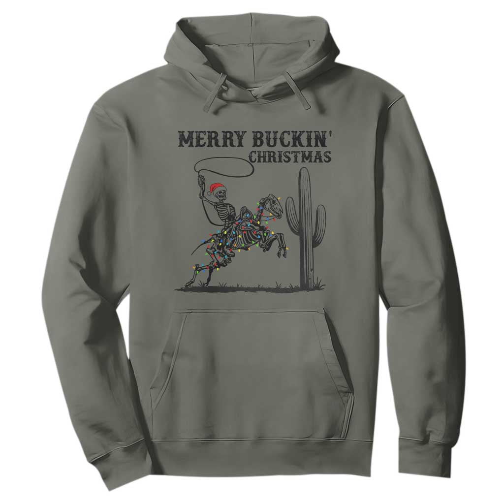 Merry Buckin Christmas Hoodie Funny Skeleton Santa Horse Rider TS12 Military Green Print Your Wear
