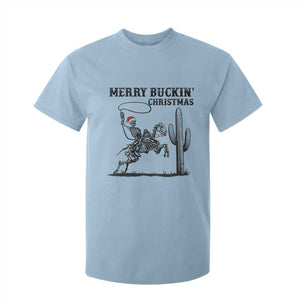 Merry Buckin Christmas T Shirt For Kid Funny Skeleton Santa Horse Rider TS12 Light Blue Print Your Wear