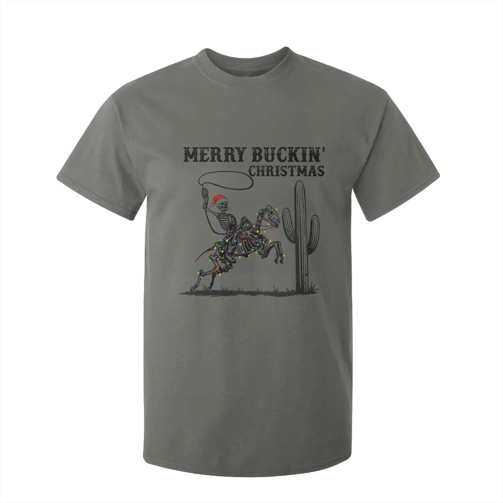 Merry Buckin Christmas T Shirt For Kid Funny Skeleton Santa Horse Rider TS12 Military Green Print Your Wear