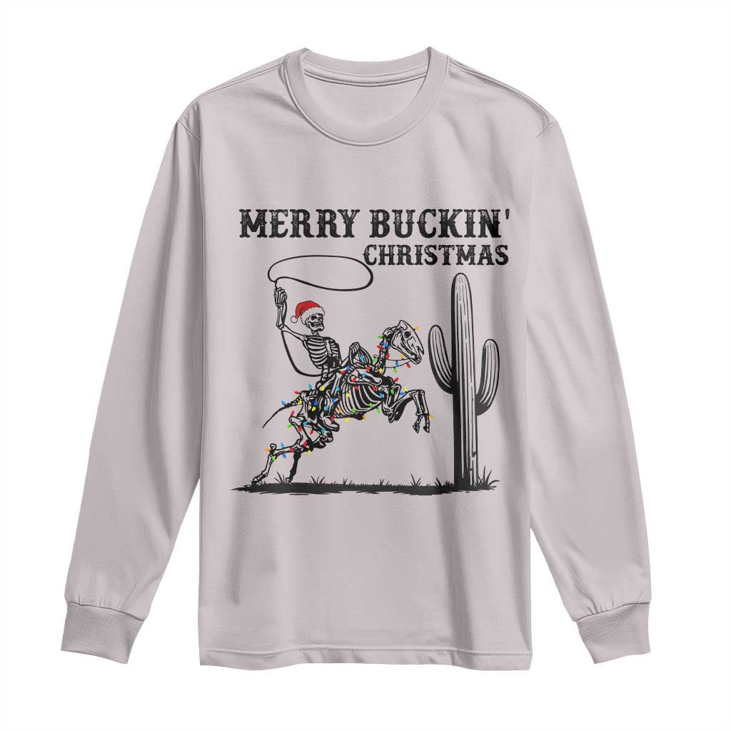 Merry Buckin Christmas Long Sleeve Shirt Funny Skeleton Santa Horse Rider TS12 Ice Gray Print Your Wear