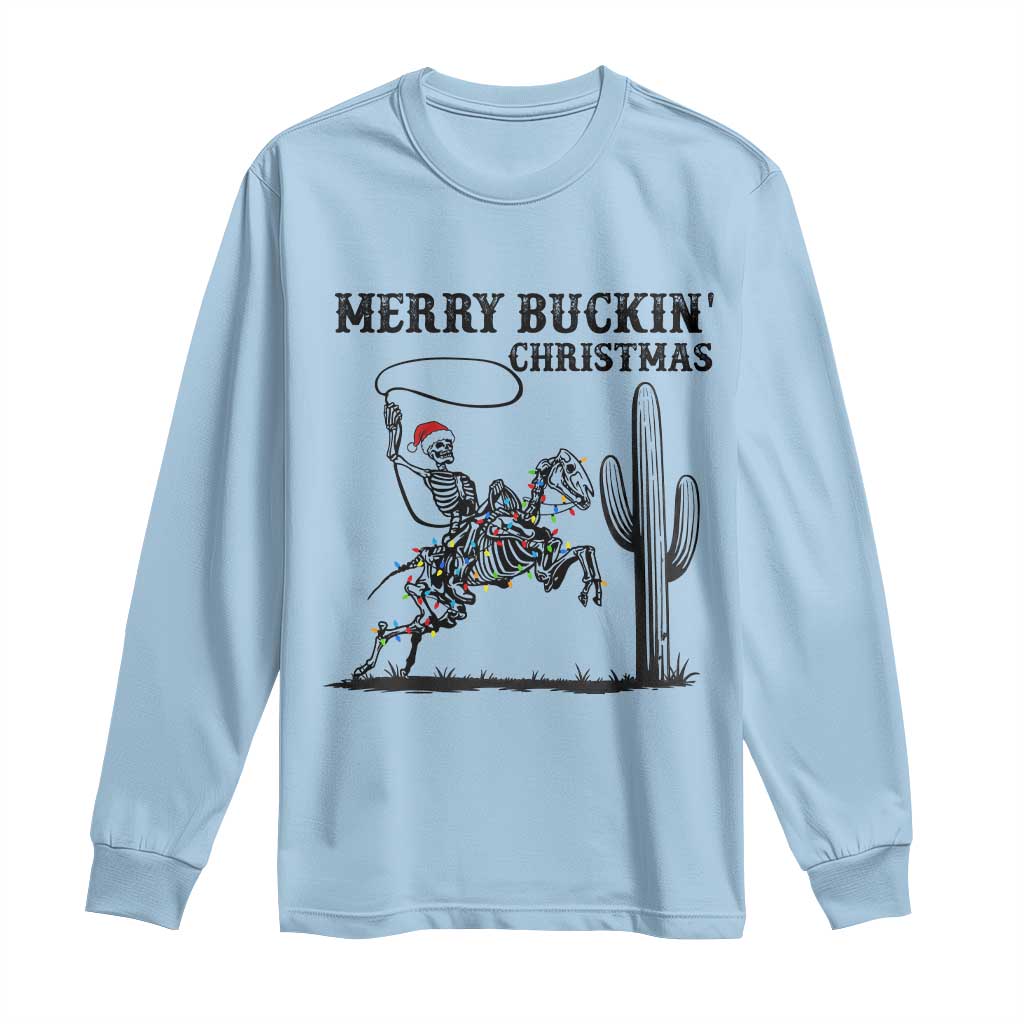 Merry Buckin Christmas Long Sleeve Shirt Funny Skeleton Santa Horse Rider TS12 Light Blue Print Your Wear