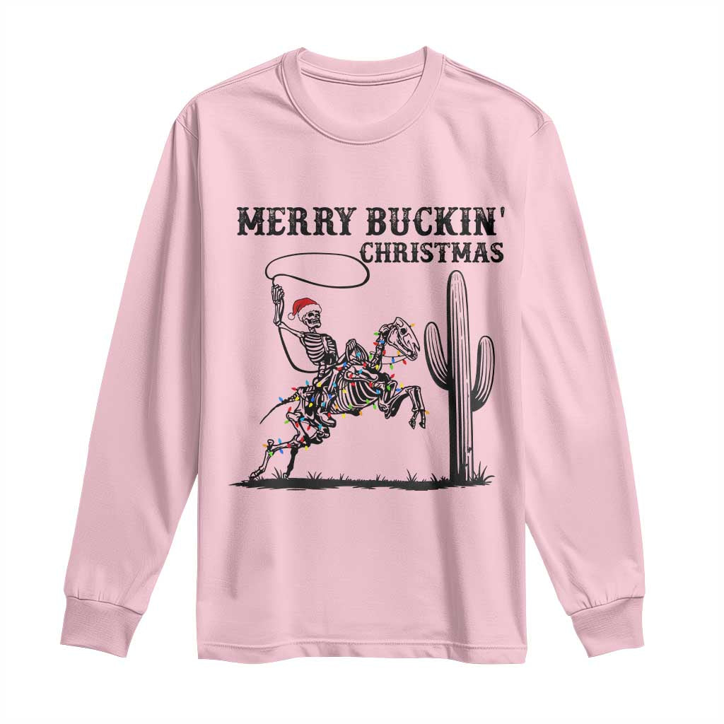 Merry Buckin Christmas Long Sleeve Shirt Funny Skeleton Santa Horse Rider TS12 Light Pink Print Your Wear